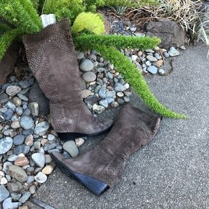 Sofft Brown Suede Knee High Cut Work Boots Wedge